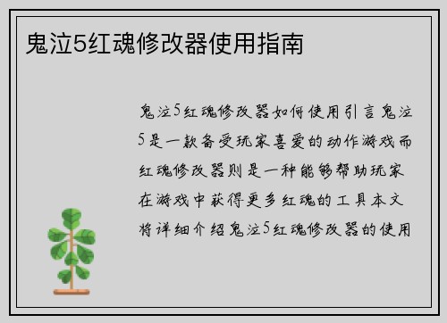 鬼泣5红魂修改器使用指南